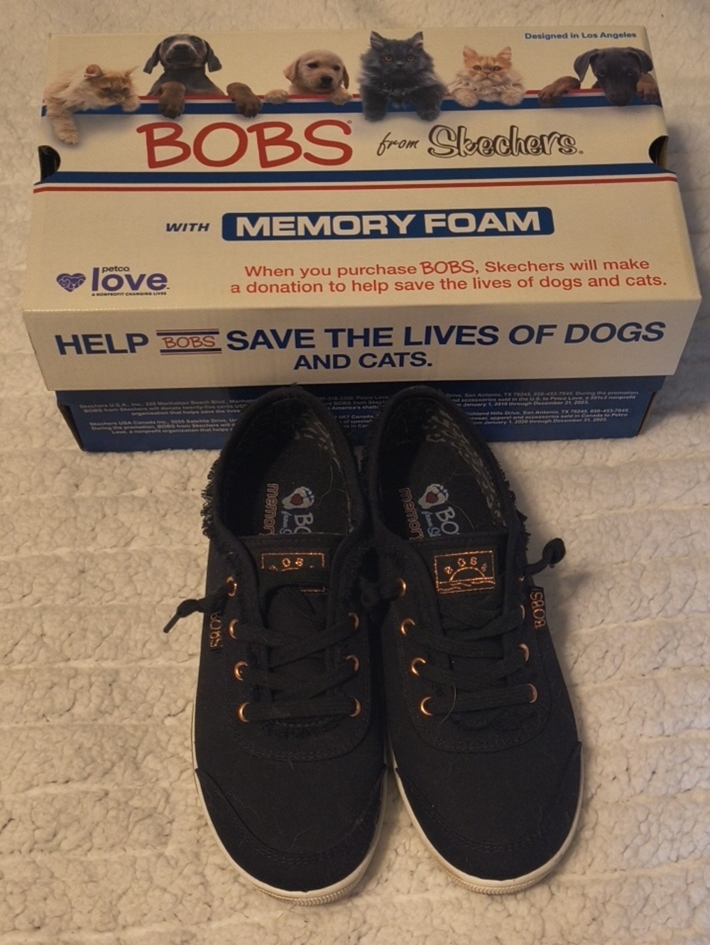 Skechers BOBS Women's Black Canvas Lace-Up Sneakers with Copper Accents